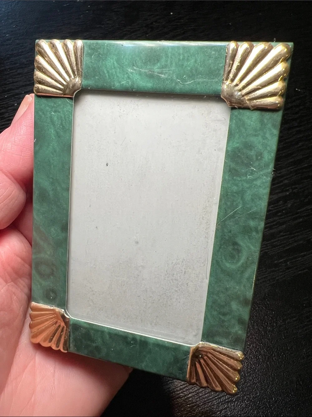 Vintage Faux Malachite Metal Miniature Picture Frame